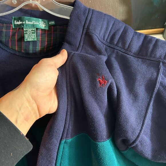 Vintage 80s 90s Classic Navy and Teal Cardigan by Knights Of Round Table Size M - Picture 3 of 15